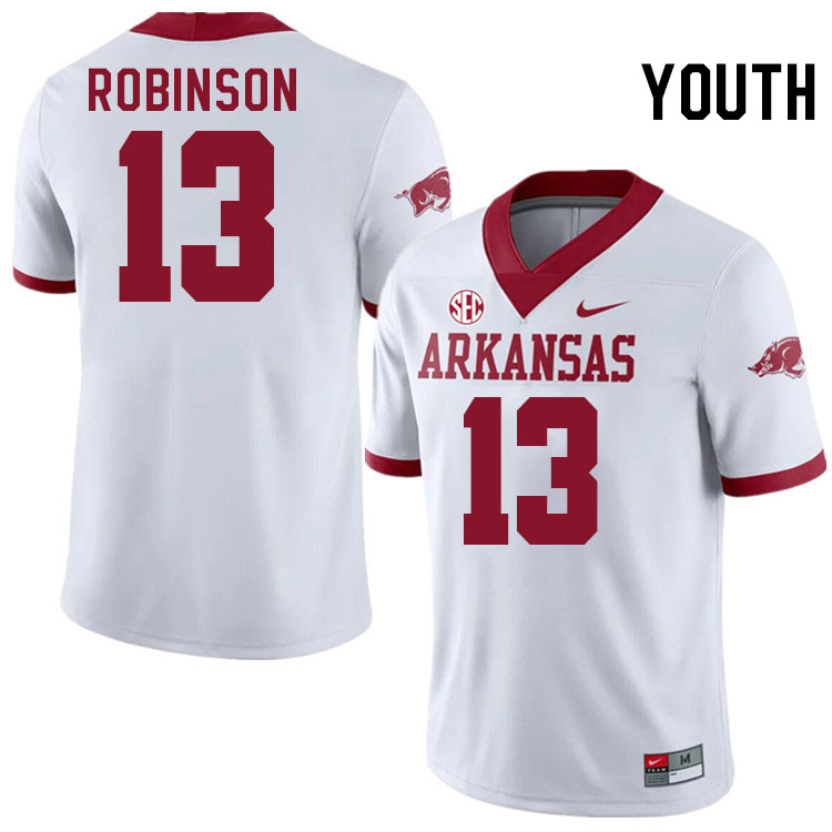 Youth #13 Marquise Robinson Arkansas Razorbacks College Football Jerseys Stitched-Alternate White